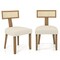 Set of 2 Linen Fabric Upholstered Accent Dining Chairs with Curved Rattan Backrests